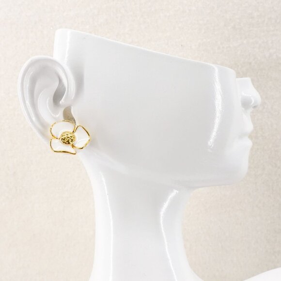 Tory Burch Fleur Flower Stud Earrings White OS - Picture 5 of 9